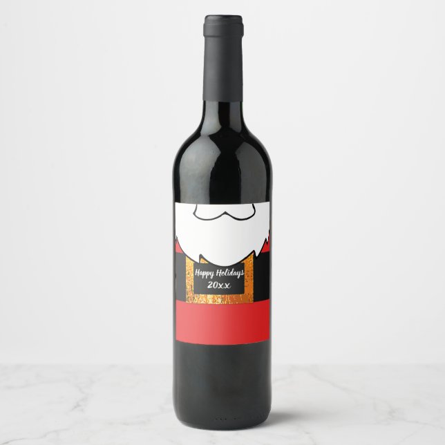 Étiquette Pour Bouteilles De Vin Arrière - plan et barbe du Père Noël (Devant)