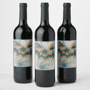 Étiquette Pour Bouteilles De Vin Art fractal abstrait et aérien avec du bleu