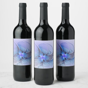 Étiquette Pour Bouteilles De Vin Art fractal moderne abstrait bleu lavande