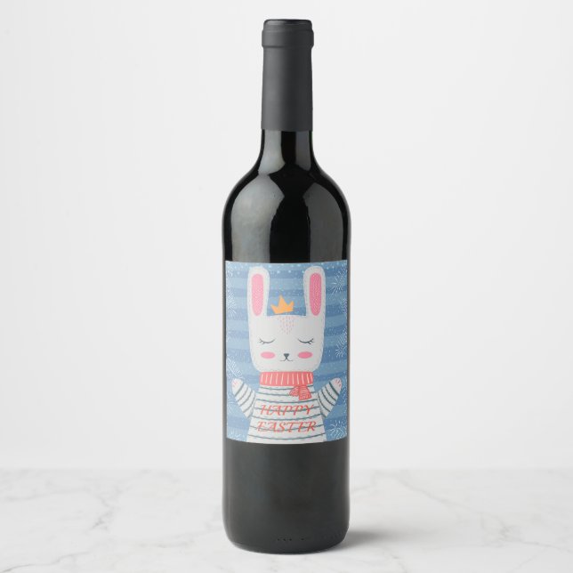 Étiquette Pour Bouteilles De Vin Art lapin mignon (Devant)