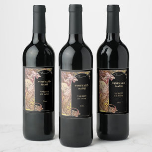 Étiquette Pour Bouteilles De Vin Art Nouveau Femme & Raisins par Alphonse Mucha