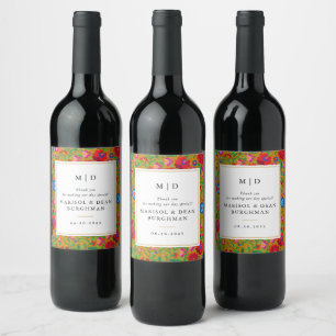 Étiquette Pour Bouteilles De Vin Art populaire coloré Broderie Mariage de moutarde