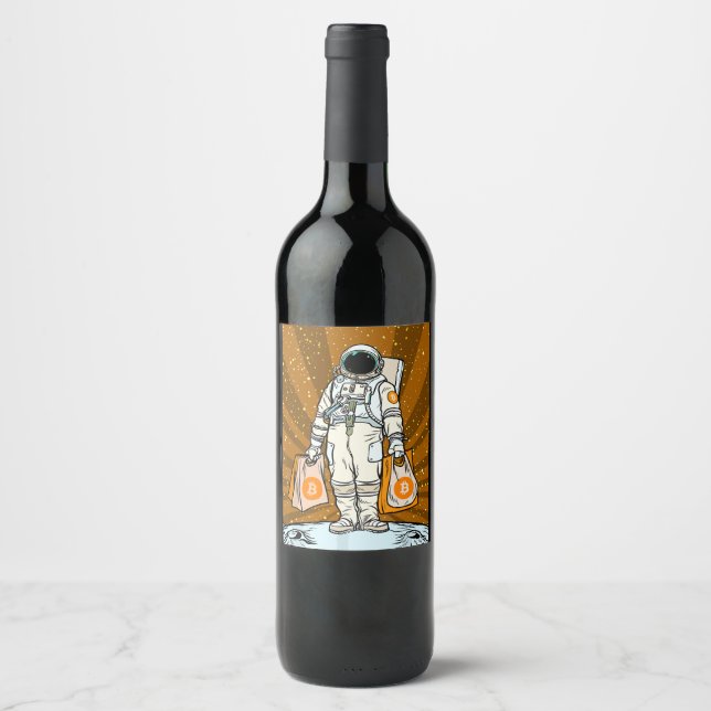 Étiquette Pour Bouteilles De Vin Astronaut BITCOIN-HODL-Crypto (Devant)