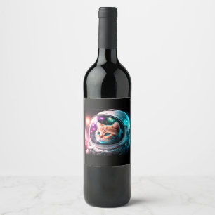 Étiquette Pour Bouteilles De Vin Astronaut de chat spatial drôle Kitty Galaxy Unive