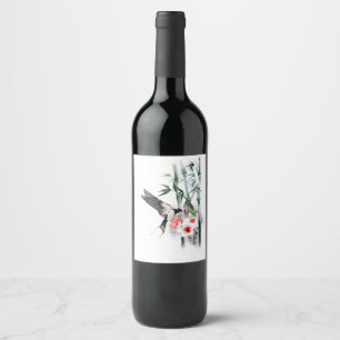 Étiquette Pour Bouteilles De Vin Avaler avec bambou et fleurs Classique