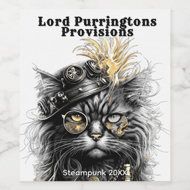 Étiquette Pour Bouteilles De Vin Awesome Steampunk Cat  (Étiquettes simples)