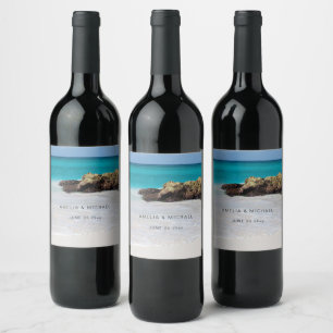 Étiquette Pour Bouteilles De Vin Azure Ocean Sandy Beach Mariage photo