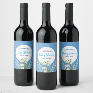 Étiquette Pour Bouteilles De Vin Baby Boy Douche Blanche Neige Bleu Pois