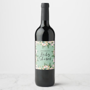 Étiquette Pour Bouteilles De Vin Baby shower aquarelle vert girly script floral