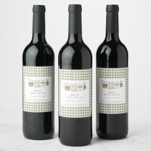 Étiquette Pour Bouteilles De Vin Baby Shower Bébé Gingham Vert Sauge Cultivé Locale