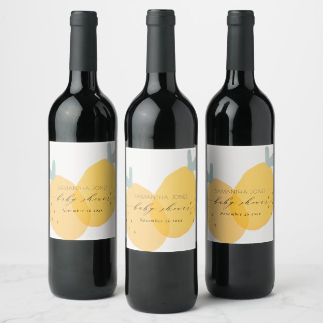 Étiquette Pour Bouteilles De Vin Baby shower d'agrumes de citron jaune mignon (Bouteilles)