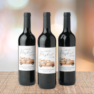 Étiquette Pour Bouteilles De Vin Baby shower d'aquarelle de camion Citrouille