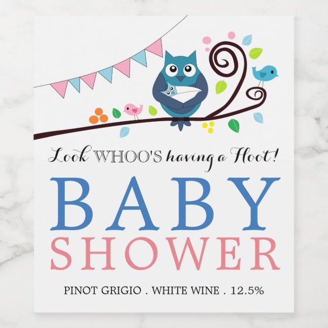 Étiquette Pour Bouteilles De Vin Baby shower de Chouette lunaire (Étiquettes simples)