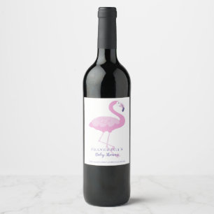 Étiquette Pour Bouteilles De Vin Baby shower de Merci de Flamant rose rose mignon