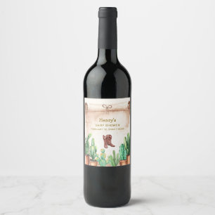 Étiquette Pour Bouteilles De Vin Baby shower des Bottes Cactus Cowboy du désert vin