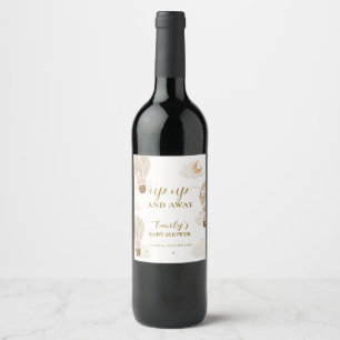 Étiquette Pour Bouteilles De Vin Baby Shower Élégant Bohème Neutre Montgolfière