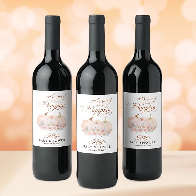 Étiquette Pour Bouteilles De Vin Baby shower Floral Citrouille doux (Créateur téléchargé)