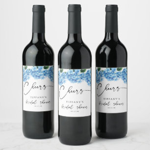 Étiquette Pour Bouteilles De Vin Baby Shower Floral Minimaliste Bleu Hydrangea