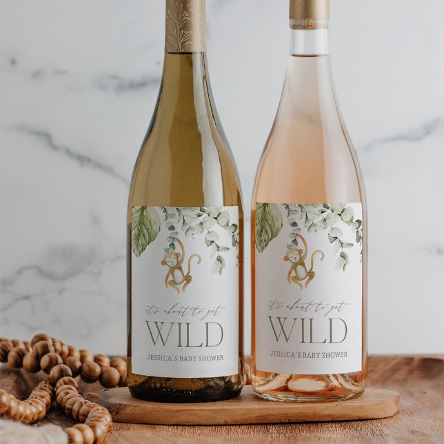 Étiquette Pour Bouteilles De Vin Baby shower Neutral Boho Safari Monkey (Créateur téléchargé)