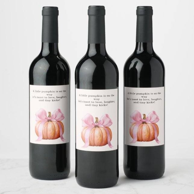 Étiquette Pour Bouteilles De Vin Baby Shower Petite Citrouille – Ruban Rose Automna (Bouteilles)