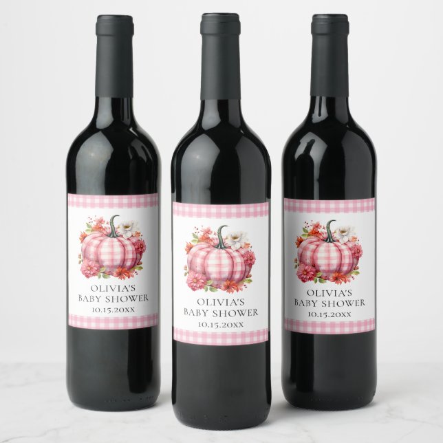 Étiquette Pour Bouteilles De Vin Baby shower Plaid Rose citrouille (Bouteilles)