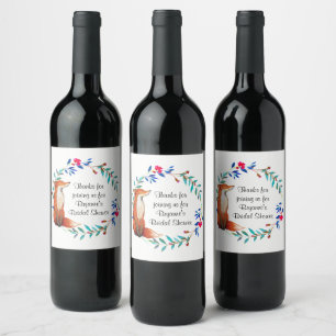 Étiquette Pour Bouteilles De Vin Baby Shower Renard et Couronne aquarelle
