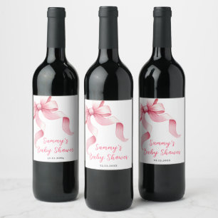 Étiquette Pour Bouteilles De Vin Baby shower rose Coquette Bow