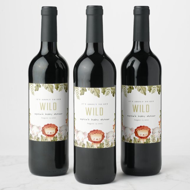 Étiquette Pour Bouteilles De Vin Baby shower sauvage de Safari Tropical Animaux (Bouteilles)