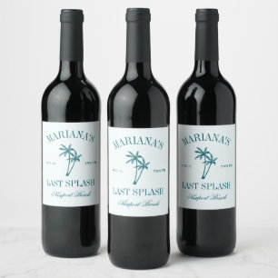 Étiquette Pour Bouteilles De Vin Bachelorette dernière Planche Bleue Palmiers Turqu