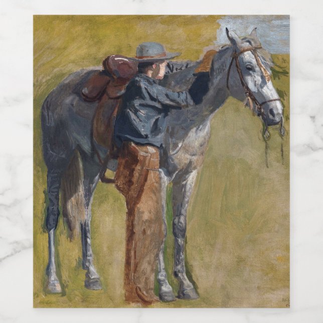 Étiquette Pour Bouteilles De Vin Badlands américains : Vieux West Cowboy avec cheva (Étiquettes simples)