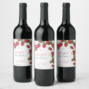 Étiquette Pour Bouteilles De Vin Baie en amour Bridal Shower Florale à la fraise