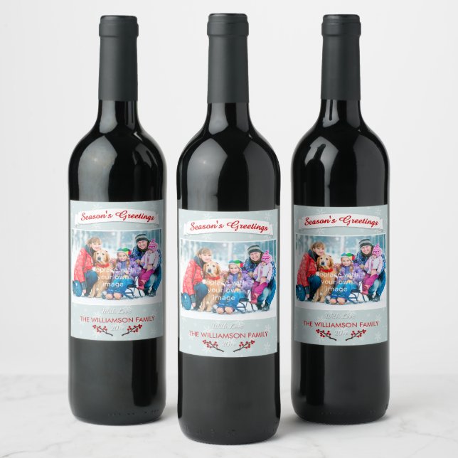 Étiquette Pour Bouteilles De Vin Baies d'hiver et flocons de neige cool (Bouteilles)
