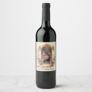 Étiquette Pour Bouteilles De Vin Baies saintes de houx de famille de nativité de