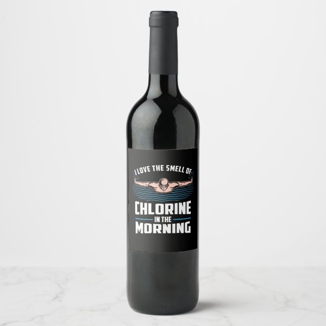 Étiquette Pour Bouteilles De Vin Baignade Amusante - J'Aime L'Odeur Du Chlorine (Devant)