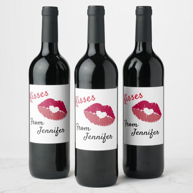 Étiquette Pour Bouteilles De Vin Baiser personnalisable de la Saint-Valentin (Bouteilles)