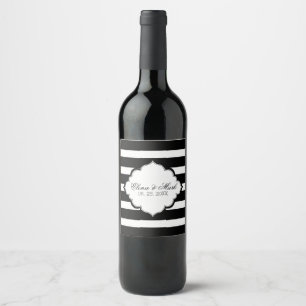 Étiquette Pour Bouteilles De Vin Bandes Noires Et Blanches - Enregistrer La Date
