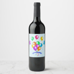 Étiquette Pour Bouteilles De Vin Bannière Joyeuse D'Anniversaire Avec Ballons Festi