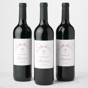 Étiquette Pour Bouteilles De Vin Baptême à l'arc rose aquarelle