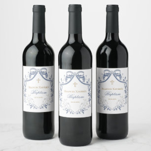 Étiquette Pour Bouteilles De Vin Baptême élégant arc bleu