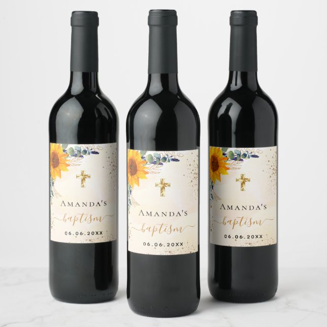 Étiquette Pour Bouteilles De Vin Baptême tournesol eucalyptus parties scintillant v (Bouteilles)