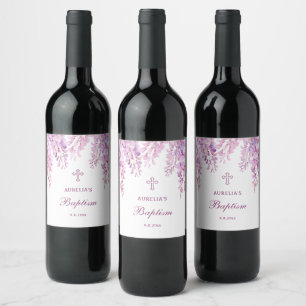 Étiquette Pour Bouteilles De Vin Baptême Wisteria Rose