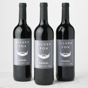 Étiquette Pour Bouteilles De Vin Barbe d'anniversaire de renard argent hommes gars 