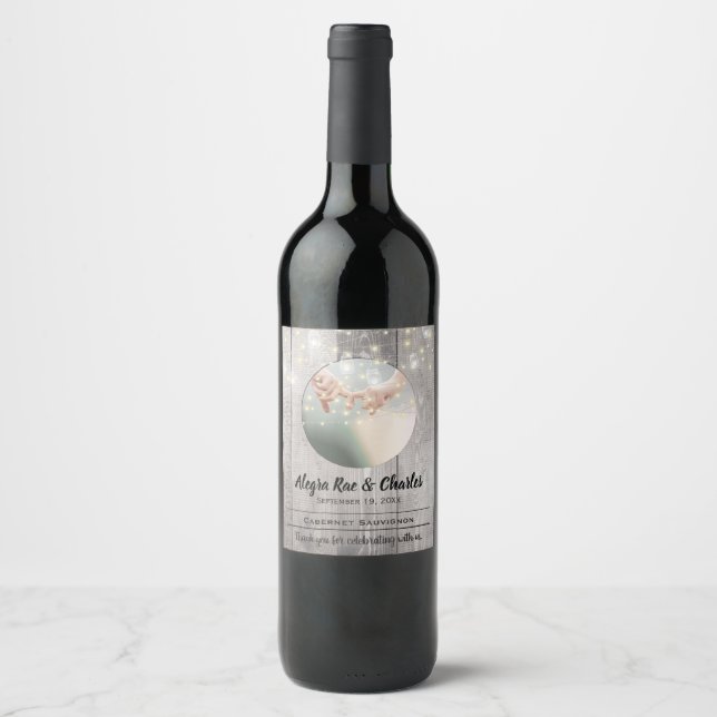 Étiquette Pour Bouteilles De Vin Barn Wood Your Photo Date Noms Mariage (Devant)