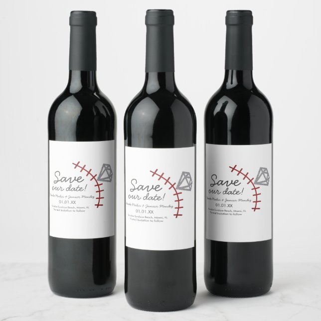 Étiquette Pour Bouteilles De Vin Baseball Homerun Diamond Gem Enregistrer La Date (Bouteilles)