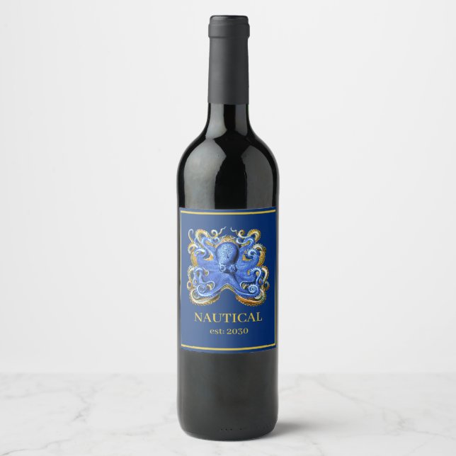 Étiquette Pour Bouteilles De Vin Bateau nautique Octopus Marine personnelle (Devant)