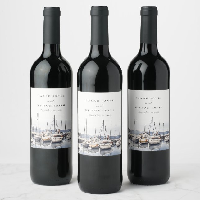 Étiquette Pour Bouteilles De Vin Bateaux côtiers en boue à Harbour Mariage (Bouteilles)