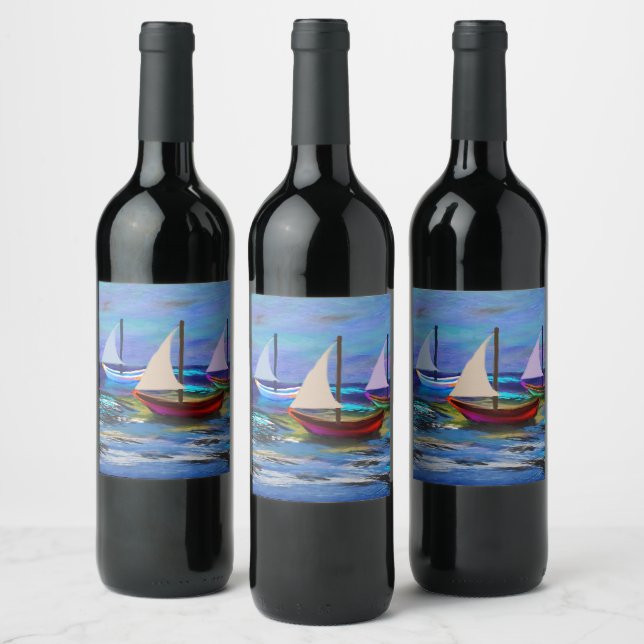 Étiquette Pour Bouteilles De Vin Bateaux en mer (Bouteilles)