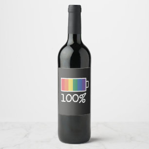 Étiquette Pour Bouteilles De Vin Batterie 100% Gay Funny LGBT Pride Mois Égalité