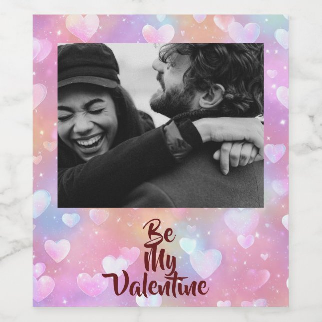 Étiquette Pour Bouteilles De Vin Be My Valentine Wine Label — Upload Your Photo (Étiquettes simples)