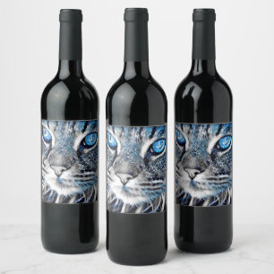 Étiquette Pour Bouteilles De Vin Beau chat aux yeux bleus